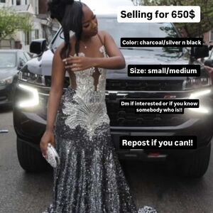 Elegant Sequin Evening Gown in Black and Silver